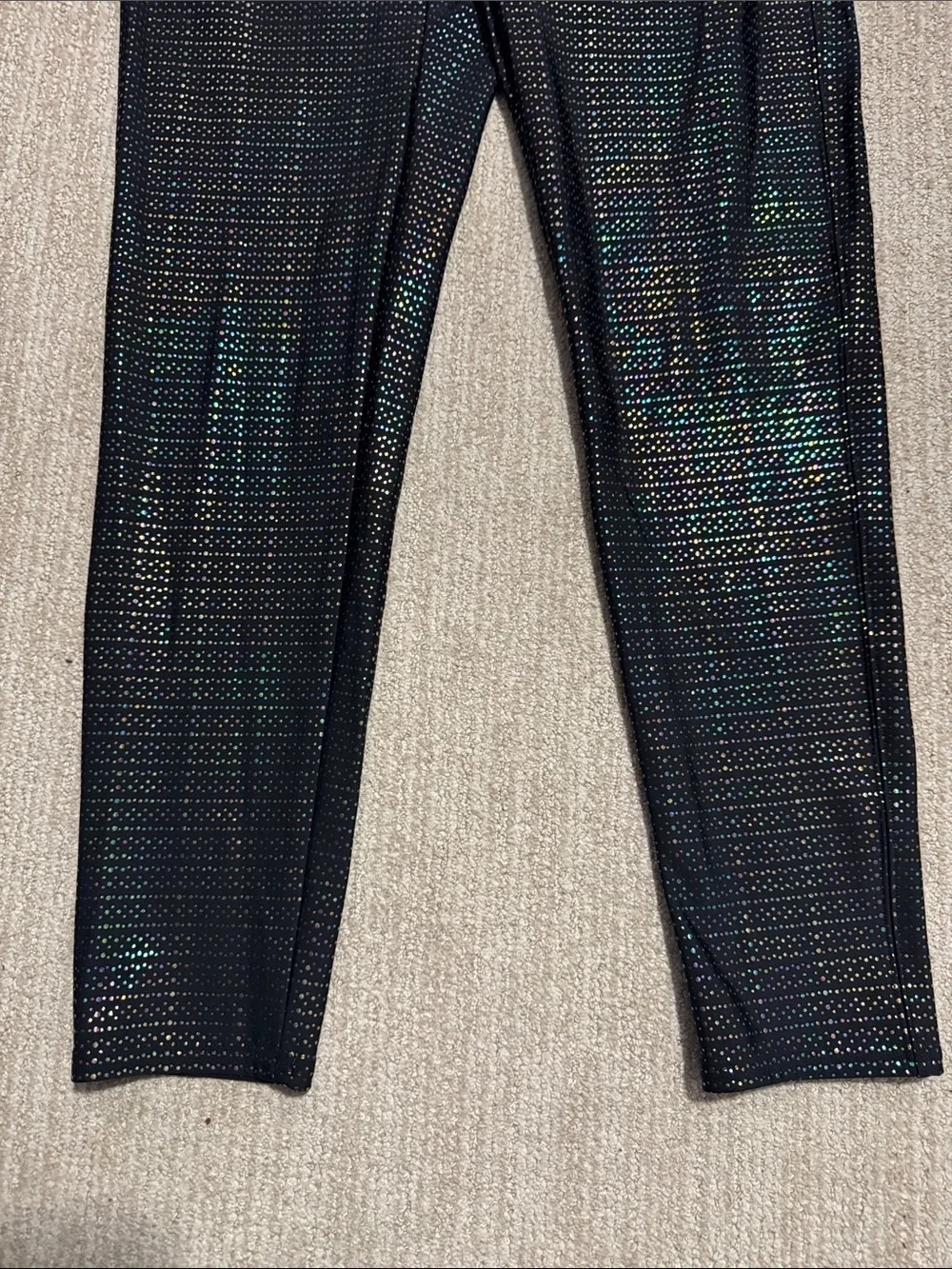 Spanx Womens XL Black Metallic Dot Print Active 7/8 Leggings High Rise Shimmer